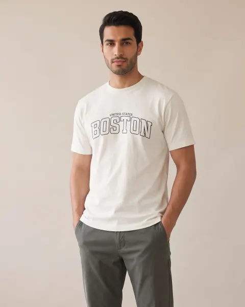 تیشرت نخ پنبه مرغوب طرح Boston
