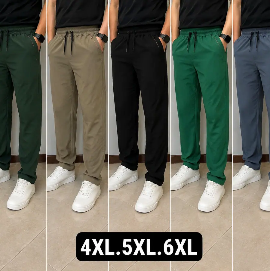 شلوار اسلش کتان کشی ساده سایز بزرگ 4XL تا 6XL — عکس واقعی ۱